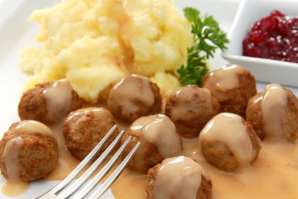 Swedish-Style Bison Meatballs with Mushroom Hunters’ Sauce & Lingonberry Jam